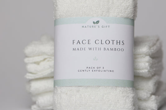Nature's Gift bamboo face cloths pack of 3 — soft, reusable, gently exfoliating cleansing cloths for eco-friendly sustainable skincare